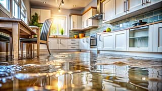 A flooded kitchen with sunlight streaming through, illustrating how good website designers can help businesses identify customer needs with solutions.