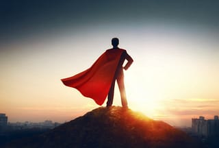 A superhero figure at sunrise, symbolizing a website design company positioning customers as heroes with ROI-driven web design and digital marketing strategies. 