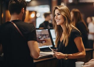 Three people engaged in a professional discussion, symbolizing how web designers near me use personalized website design and SEO to increase customer engagement and ROI.