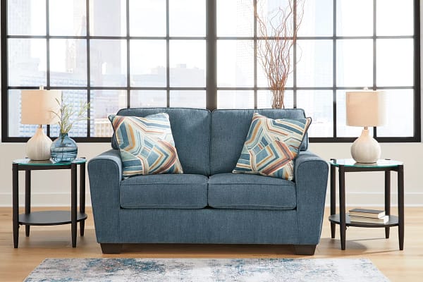 Cashton Blue sofa with queen sleeper and loveseat - Image 4