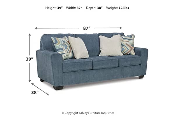 Cashton Blue sofa with queen sleeper and loveseat - Image 3