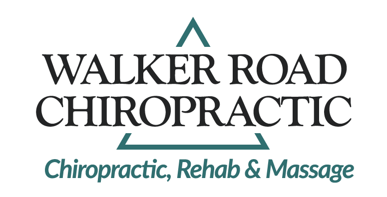 Walker Road Chiropractic logo with teal geometric accents and the tagline 'Chiropractic, Rehab & Massage'.